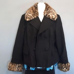 International Concepts Black wool and faux Leopard